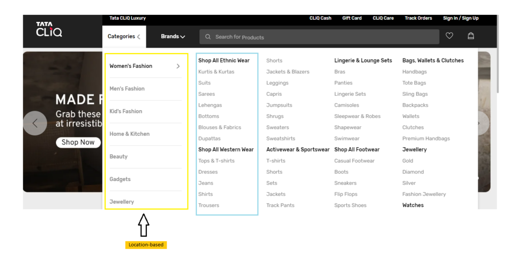 Location-based or hierarchy-based breadcrumb structure