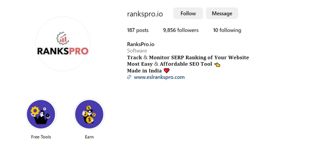 rankspro.io Instagram page  